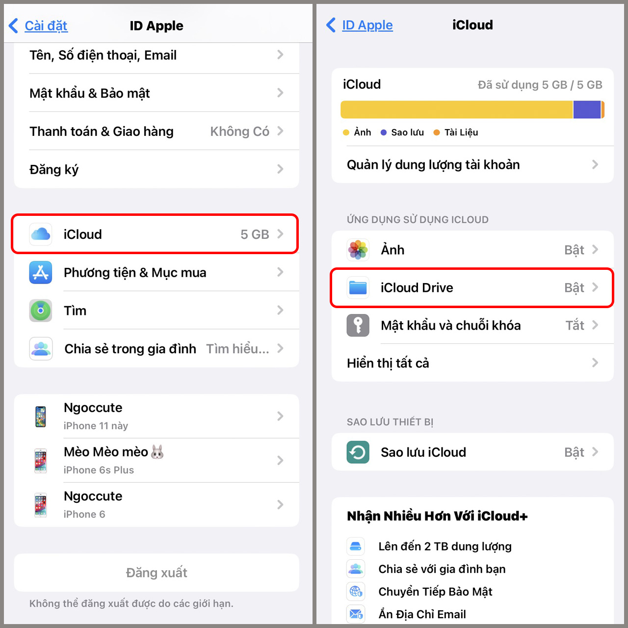  Vô hiệu hóa iCloud